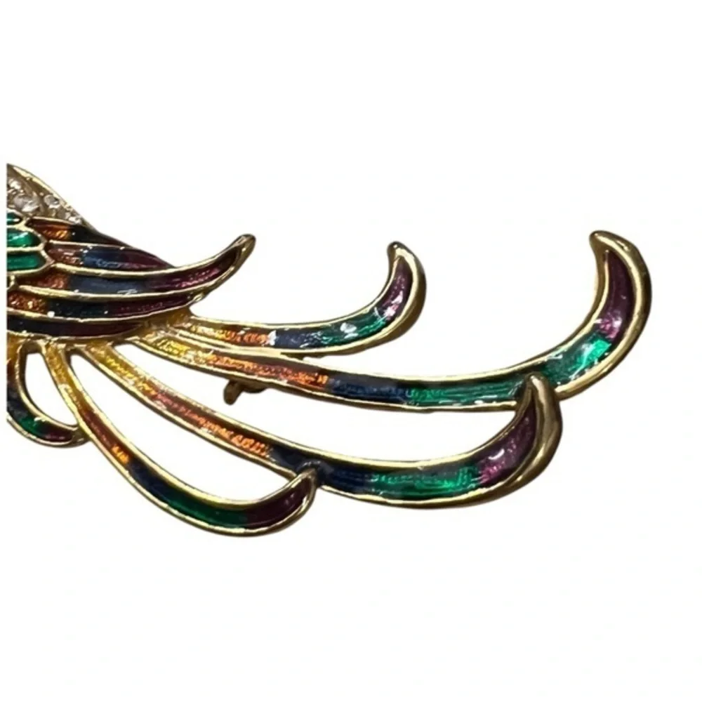 Large Bird‎ of Paradise Brooch Gold Tone Enamel Rhinestones Parrot Bird Colorful